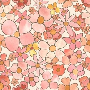 retro soft pink floral bursts on cream