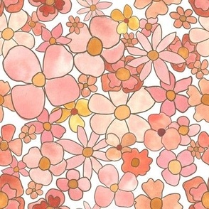 retro soft pink floral bursts on white