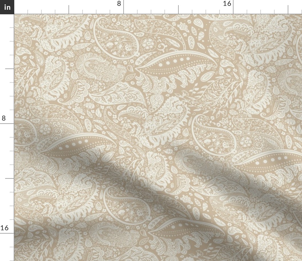 beautiful floral ornate paisley off-white / White Dove and neutral beige / stone house - medium scale