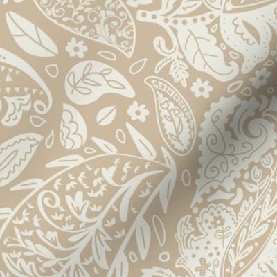 beautiful floral ornate paisley off-white / White Dove and neutral beige / stone house - large scale