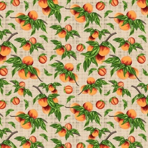 Large Bright Summer Peaches on a Linen Background