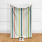 Retro Stripes Off White Large - lines, colorful, summer, spring, collection, pastels, stylish, cute, coastal, Easter, vintage, vacation, little girls, kids, childrens, playroom, birthday party, celebration, bags, green, orange, blue