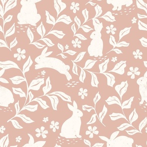 Hippity Hop Rabbits in the Garden Blush Pink 9x9