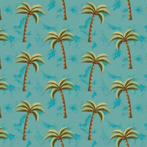 Vintage Blue Coconut Palm Tree Pattern With Tropical Y2K Beach Girl Aesthetic 
