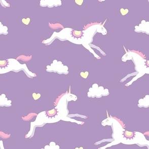 Cute unicorns, lilac background, big size