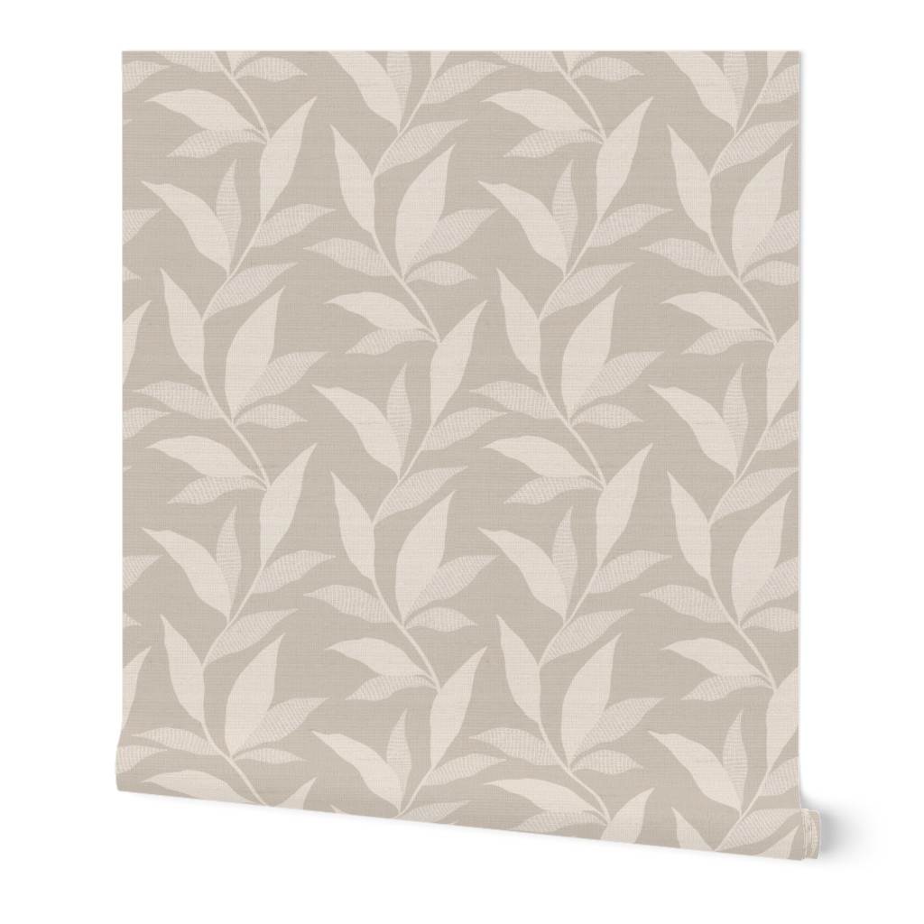 Large Botanical Vine With Stippled Leaves in Beige Ivory 12in