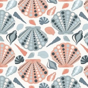Seashells in Dusty Blue and Muted Pink