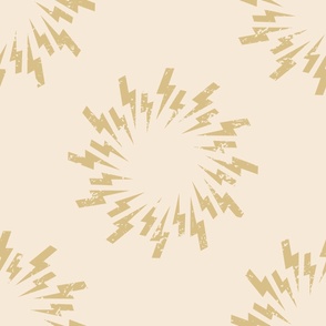 Large Scale Textured Lightning Bolt Circle in Gold and Cream