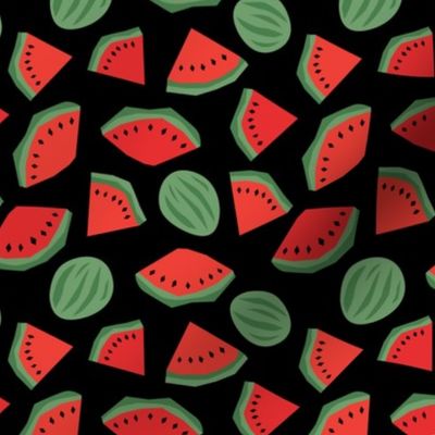 Groovy geometric watermelon summer - fruit melon design in bright red green on black 