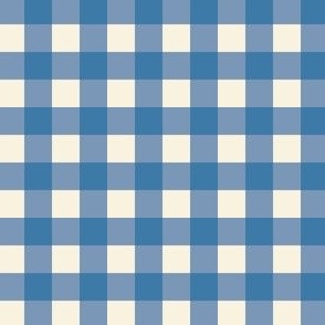 blue and ivory gingham in a small scale
