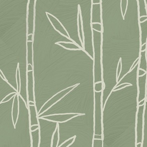 Warm Minimalism Hand Drawn Bamboo in Sage and Warm Cream Textured Large Scale