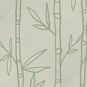 Warm Minimalism Hand Drawn Bamboo in Sage and Light Sage Green Textured Large Scale