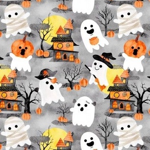 Cute Ghosts Haunted Houses Halloween Watercolor Large