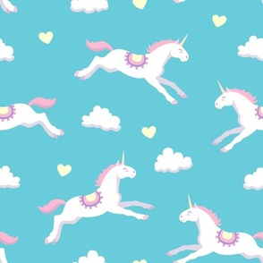 Cute unicorns, baby blue background, big size