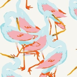 Crazy Cranes | Tropical Birds in Pink, Blue and Orange