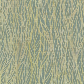 Leaf Veins, Gold, Large Scale, Warm Minimal linen texture neutral blue gray green background, hand drawn warm flowing lines forming leaves, metallic gold, warm minimalism