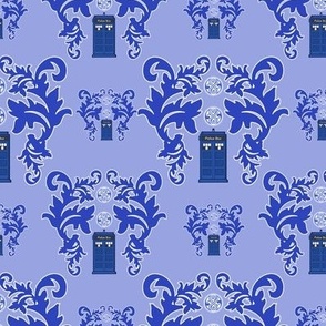 Rococo Damask Police Box Blue