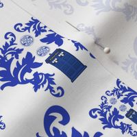 Rococo Police Box Damask on White