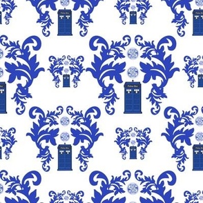 Rococo Police Box Damask on White