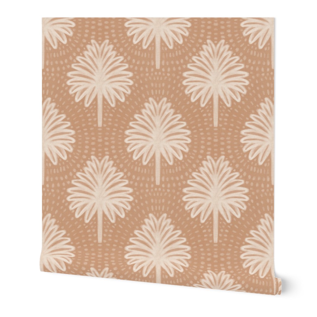 Boho Hand Painted Palms Plants | Warm Neutral Sand Beige | Large