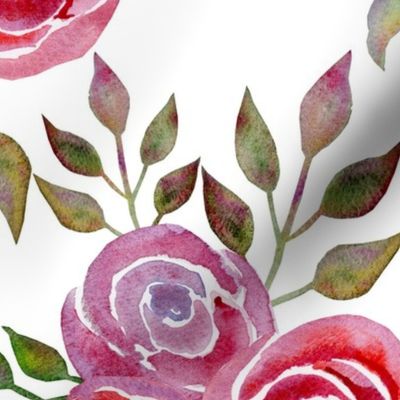 Watercolour pattern, pink roses, white background. Seamless floral pattern-306.