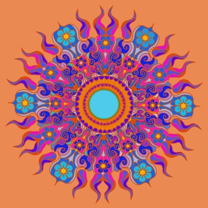 Mandala Scarf 54 inches repeat - Orange Red Yellow Blue - Design 16605877