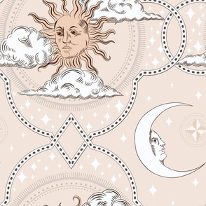 (L) Esoteric celestial sun and moon gravure on powder pink