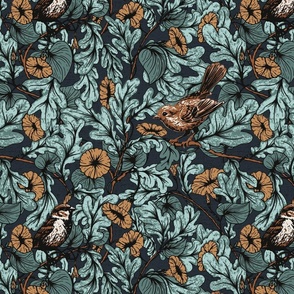 Providence Oak // Large Scale // Navy Color-way // Arts and Crafts Movement Inspired Naturalist Botanical Print