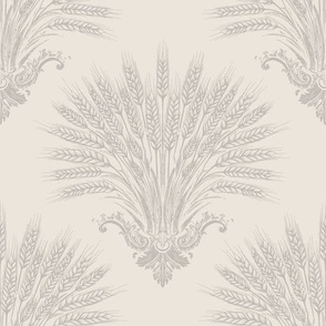 The Harvest // Large Scale // Beige French Country Cottage Wheat Damask