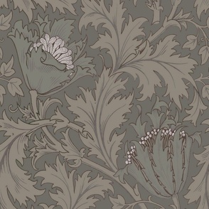 ANEMONE IN CHELSEA GRAY  - WILLIAM MORRIS - Large Scale