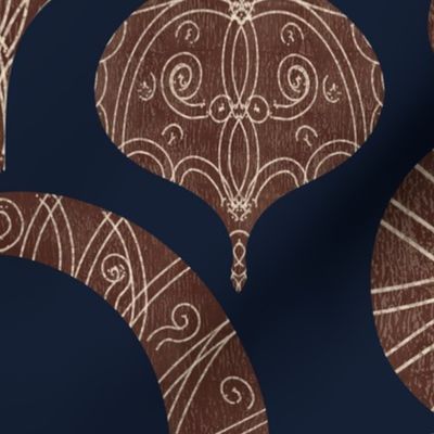 Coconut Shell Taino Geometry: Navy Blue, Brown, Large