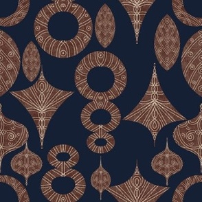 Coconut Shell Taino Geometry: Navy Blue, Brown, Medium