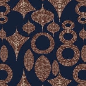 Coconut Shell Taino Geometry: Navy Blue, Brown,  Small 