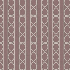 Muted Mauve & Greige Interlacing Ogee Wallpaper - Vertical Stripe
