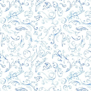  Hand Painted Watercolor Flourishes - Large Blue 