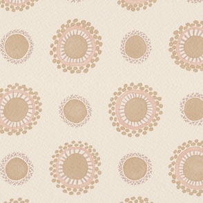 LARGE - Hand-drawn circles and dashes in watercolor with boho charm and ethnic undertones - beige and blush