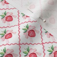 Watercolor Strawberries Pink Bows Wavy Trellis SMALL