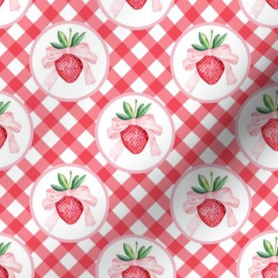 Watercolor Summer Strawberries on Red Checkered Plaid