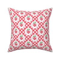 Watercolor Summer Strawberries on Red Checkered Plaid