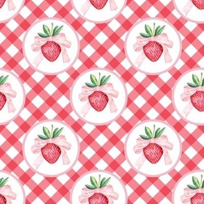 Watercolor Summer Strawberries on Red Checkered Plaid