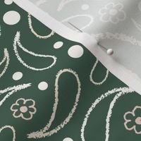 Medium_Hand Drawn Off-White Rain Drops and Pink Flowers on Cool Green Background