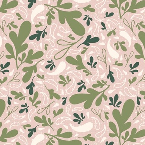 Medium_Hand Drawn Olive Green and White Raindrops on Linen Textured Pink Background