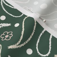 Large_Hand Drawn Off-White Rain Drops and Pink Flowers on Cool Green Background