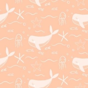 Peach Whale Whimsical Sea Life Illustration