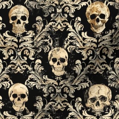 Baroque Noir Skull Damask Fusion