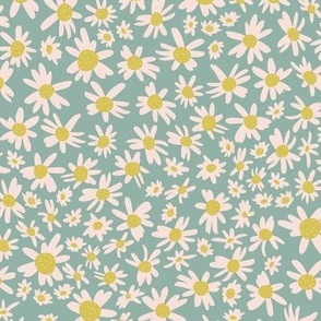 Effortless Daisies 1" flowers - Off White Flowers on Light Teal