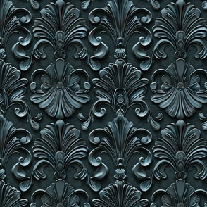 Sculpted Baroque Opulence - Monochrome 3D Floral Relief Pattern