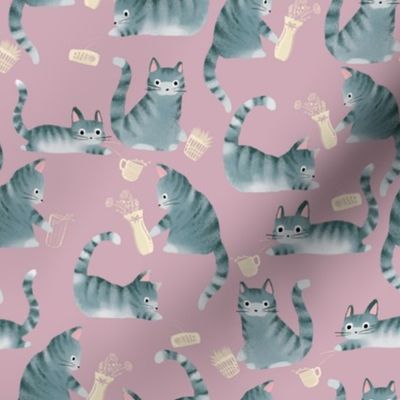 Bad Grey Tabby Cats Knocking Stuff Over