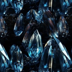 Celestial Harmony: Blue Crystals on Black