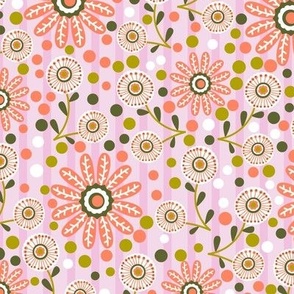 Orange and White Flowers on a Pink Stripe Background
